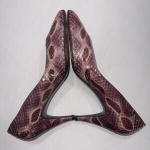 Vintage Stuart Weitzman Leather Snakeskin Print Burgundy Pumps Heels 7.5